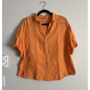 Magaschoni‎ Women’s Large Top Gauzy Cotton Orange Short Sleeve Preppy Coastal